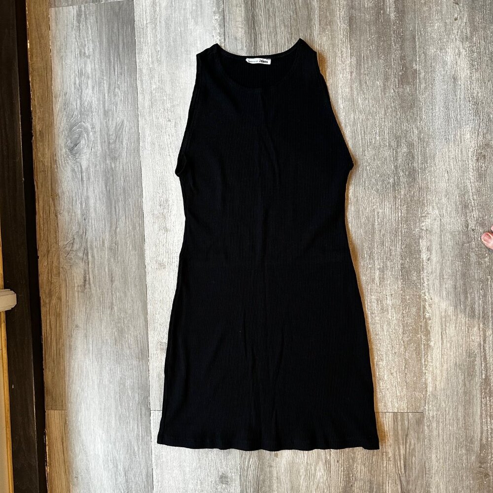 Reformation Mini Dress Black Rib Knit size XL